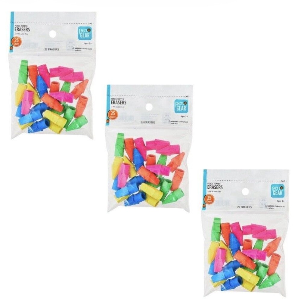 3x Pen+Gear Pencil Topper Erasers, 25 Count Multicolor